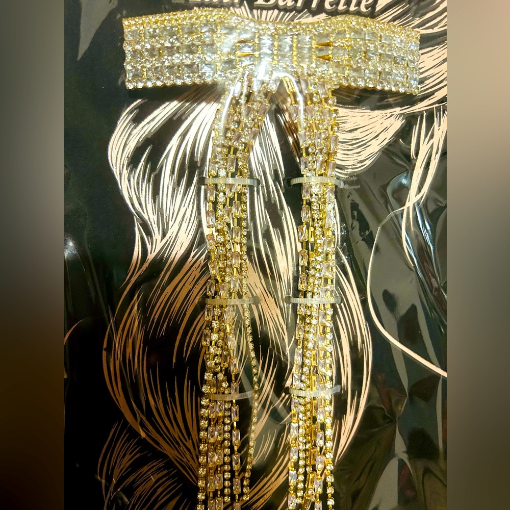 NIB XL BEJEWELED HAIR BOW HAIR JEWELRY LUXURY HAIR BOW GOLD BACKING CRYSTAL